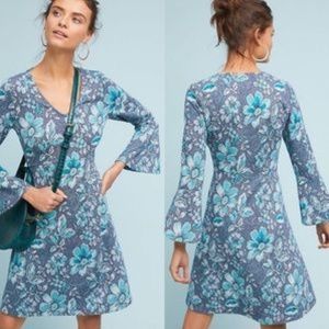 Anthropologie Maeve Florence Swing Dress in Blue Floral size S Petite